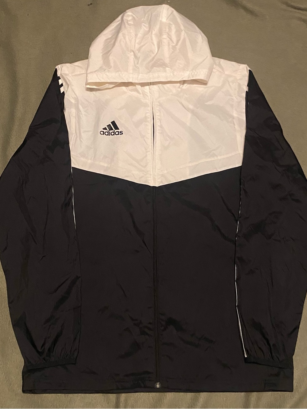 adidas Black and White Hooded Windbreaker Jacket